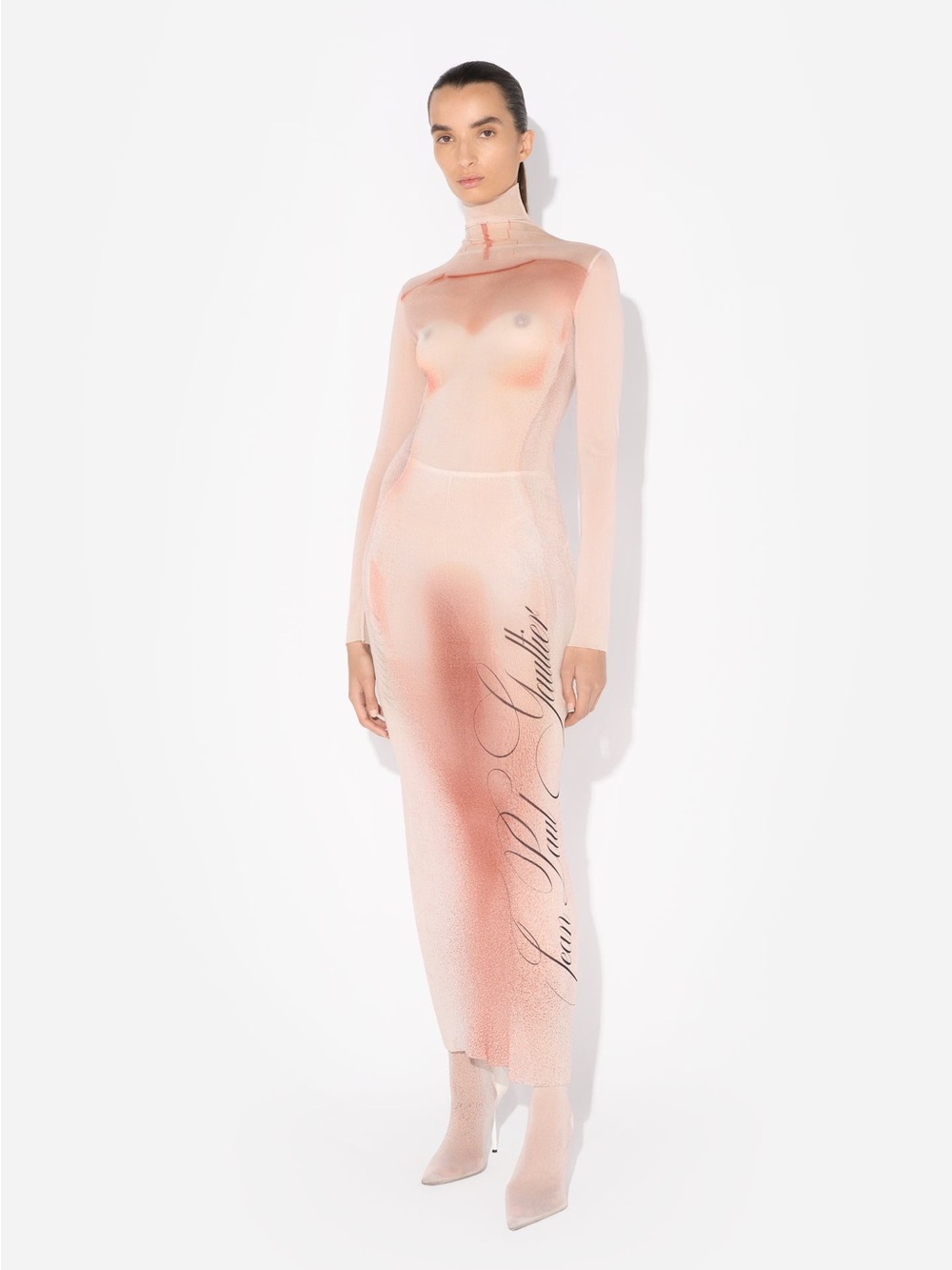 Jean Paul Gaultier Sheer Pink Ombre Turtleneck Maxi Dress